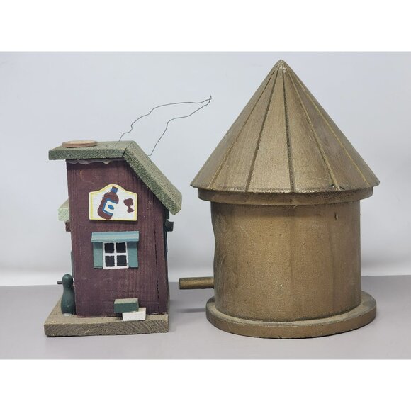 2 Rustic Handcrafted Wooden Birdhouse Round Wooden & General Store - Picture 2 of 13